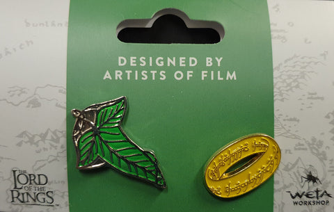 Weta Collectible Pin Set.  Elven Leaf and The One Ring